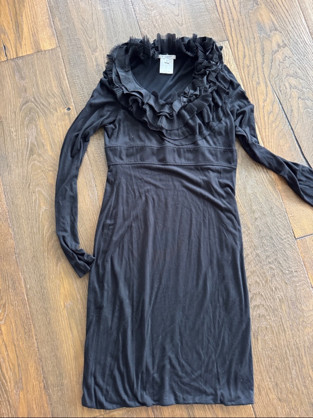 Givenchy Black Long Sleeve Ruffle-Neck Dress - Picture 2 of 6